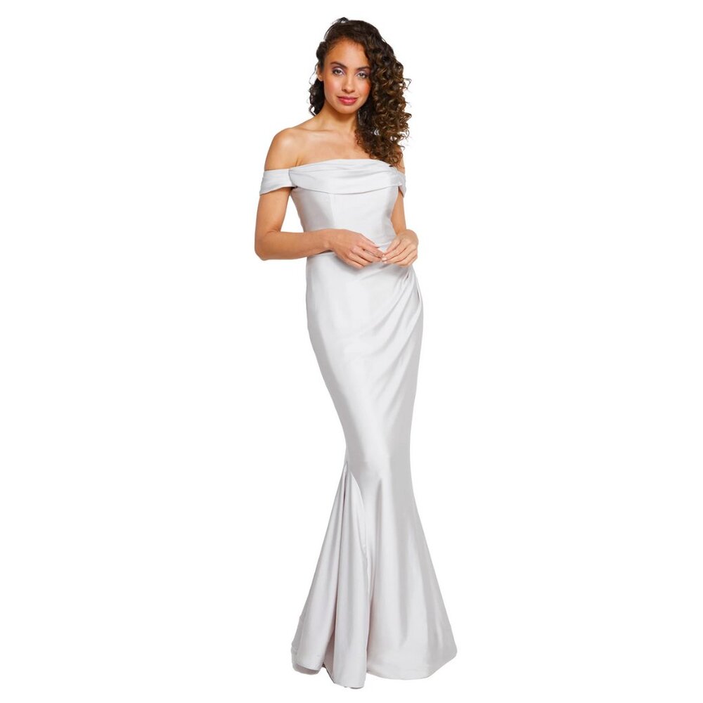 Bari Jay Off The Shoulder Gown Silver
